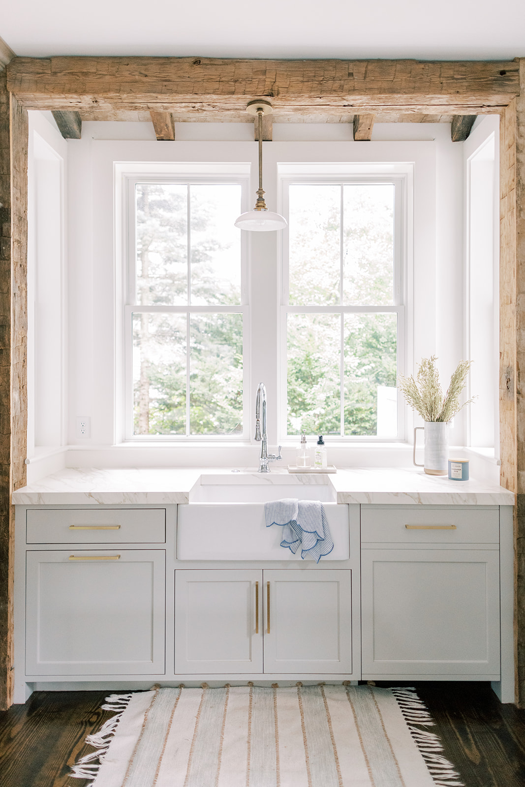 Brass and Marble Shelf Over Kitchen Sink - Transitional - Kitchen